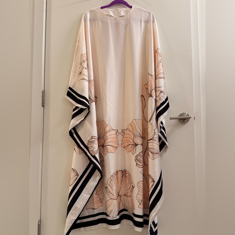 French Riviera Floral Kimono with Black Stripes